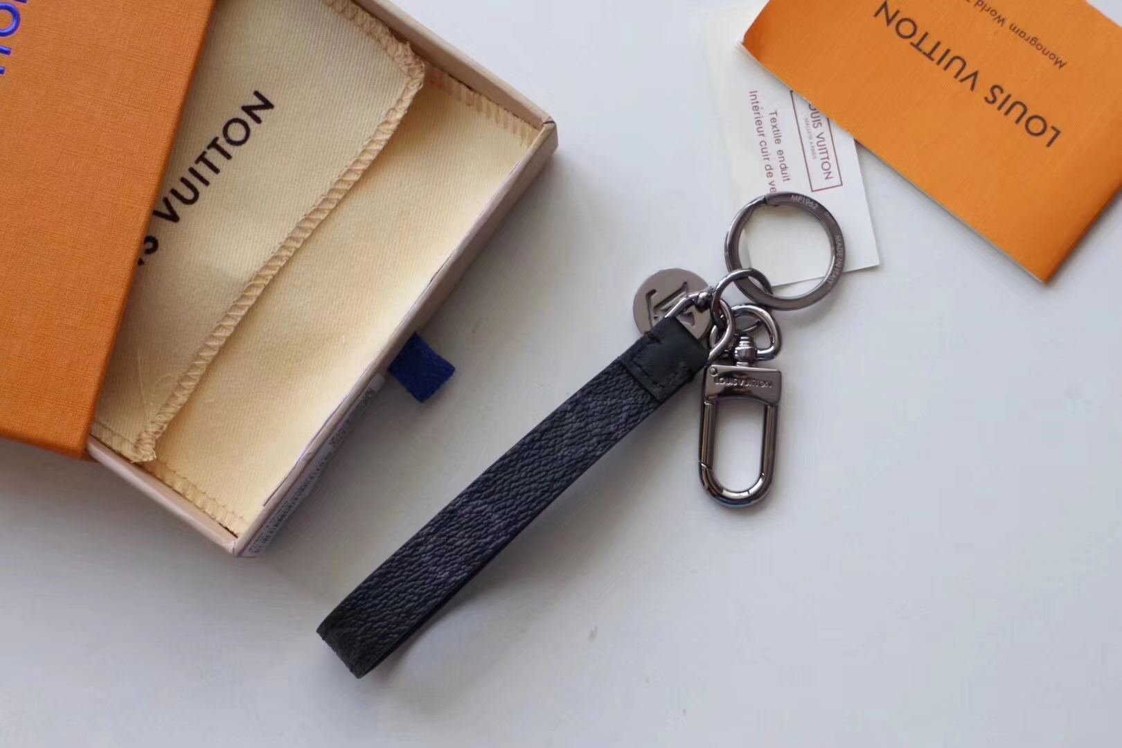 Louis Vuitton Dragonne Bag Charm & Key Holder (BIJOU DE SAC ET PORTE-CLES  DRAGONNE, M61950, MONOGRAM ECLIPSE WRIST STRAP, BAG CHARM AND KEY RING)