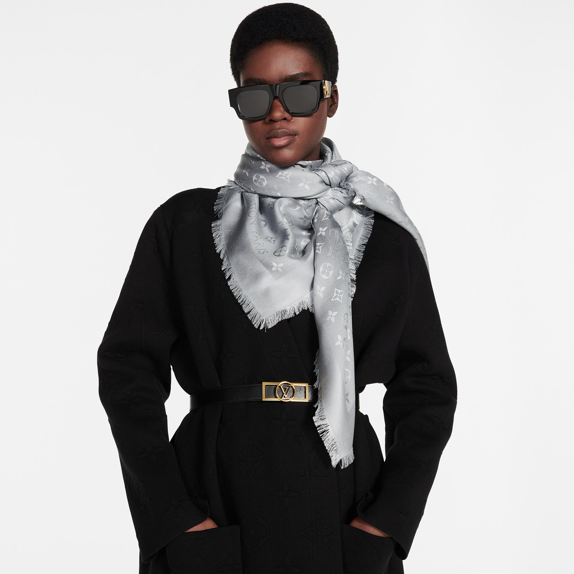Louis Vuitton Monogram Blanket Shawl – Oversized Square Black Scarf M77629 Grey Mouse