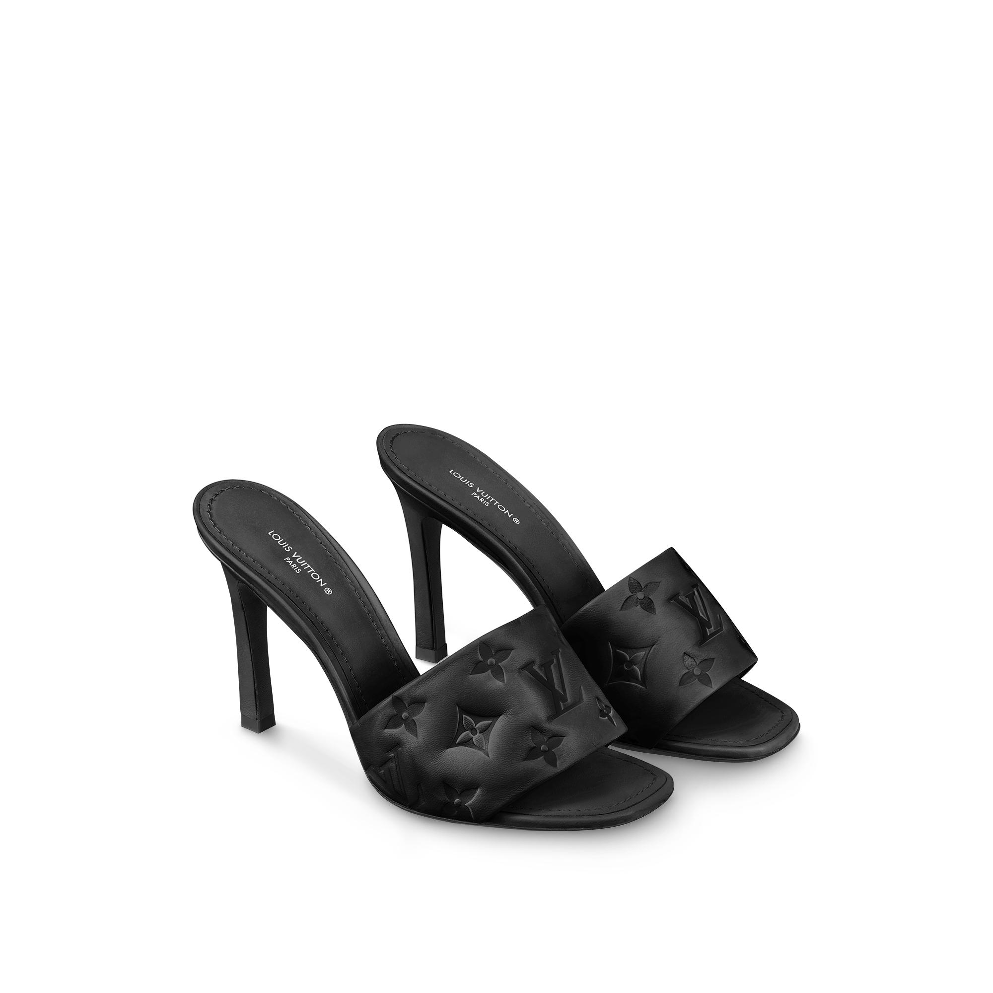 Louis Vuitton Women's Revival Mule Sandals Monogram Embossed Leather Black  2371591