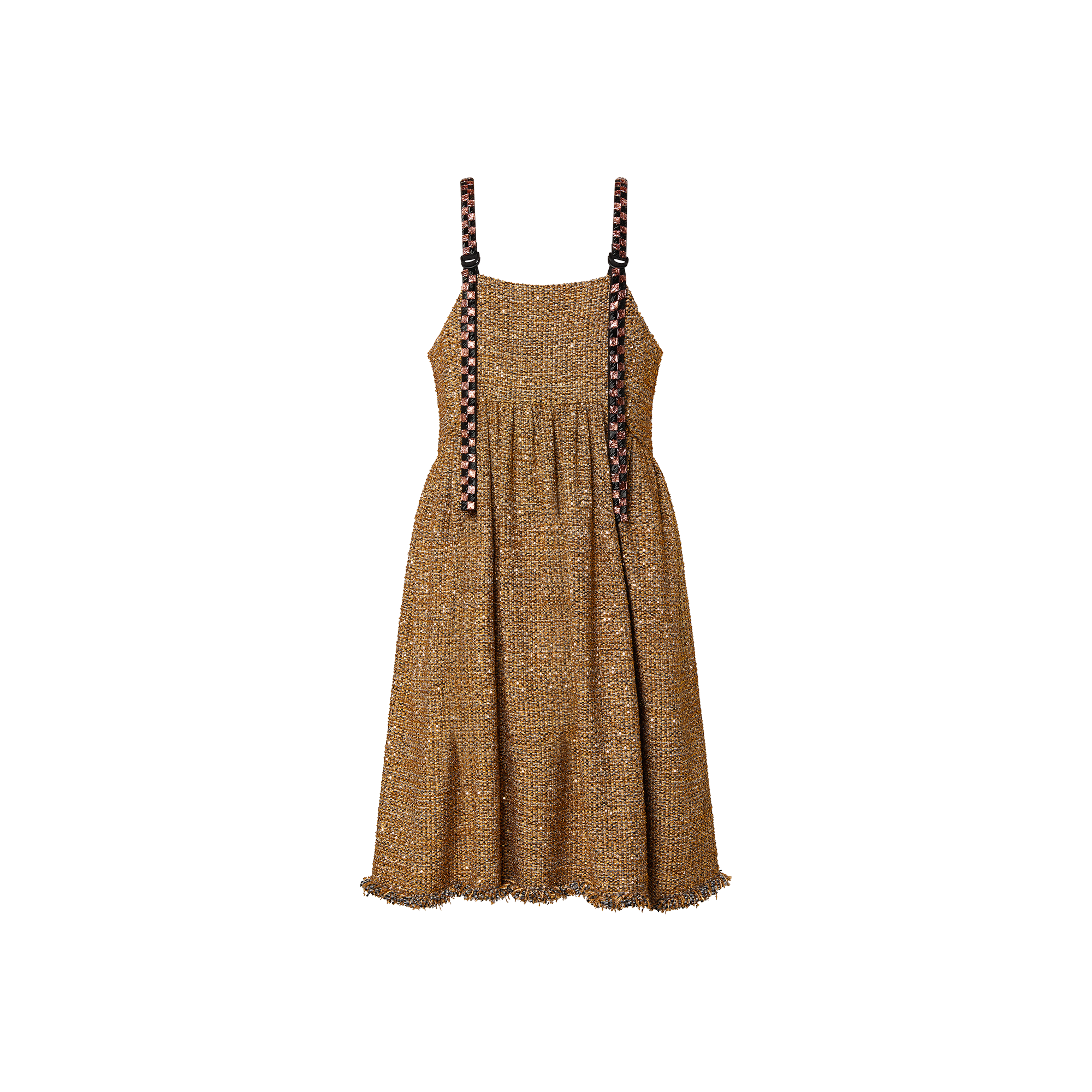 Louis Vuitton Checkerboard Strap Gold Tweed Dress  – Women – Ready-to-Wear 1AAXZN