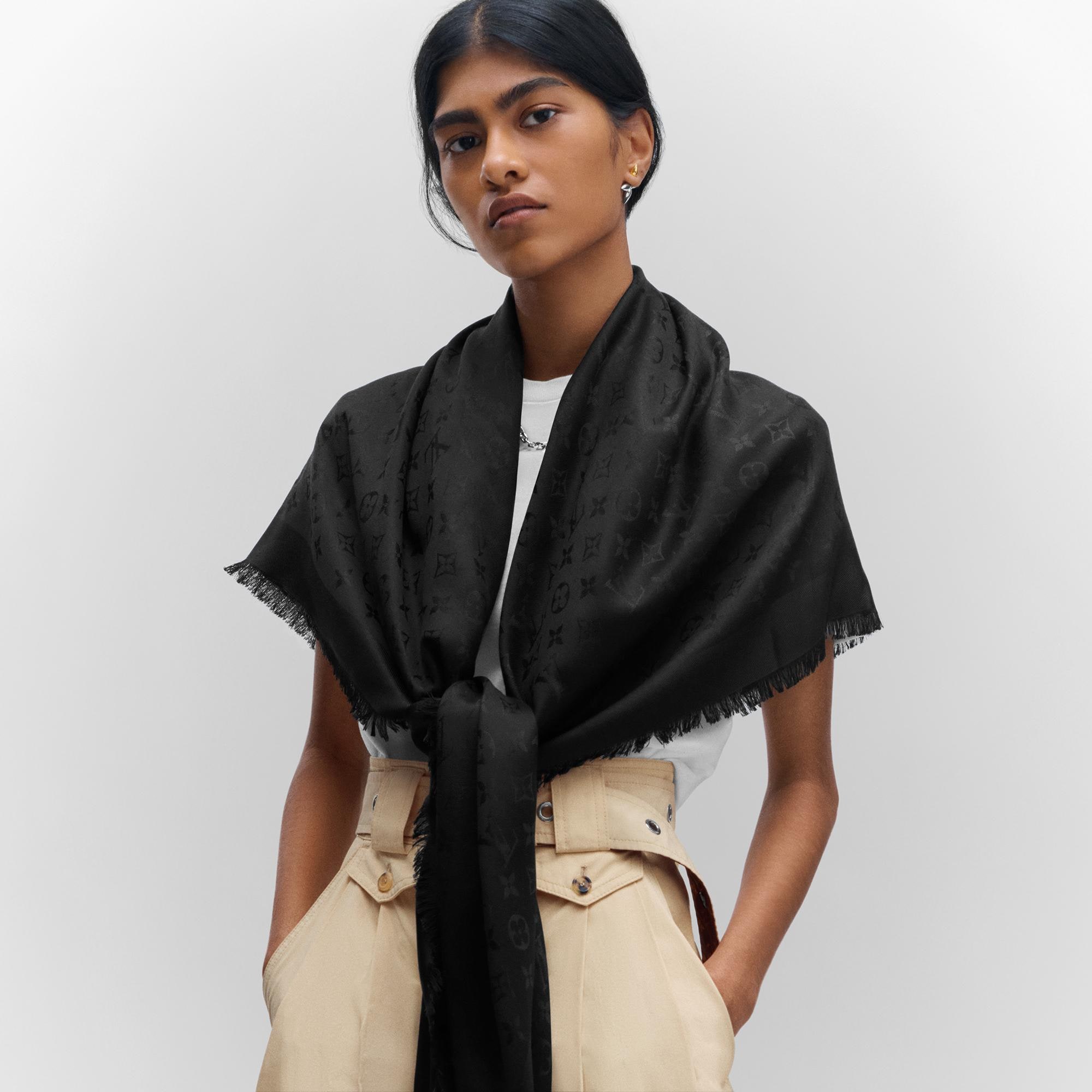 Louis Vuitton Monogram Blanket Shawl – Oversized Square Black Scarf M71329 Black