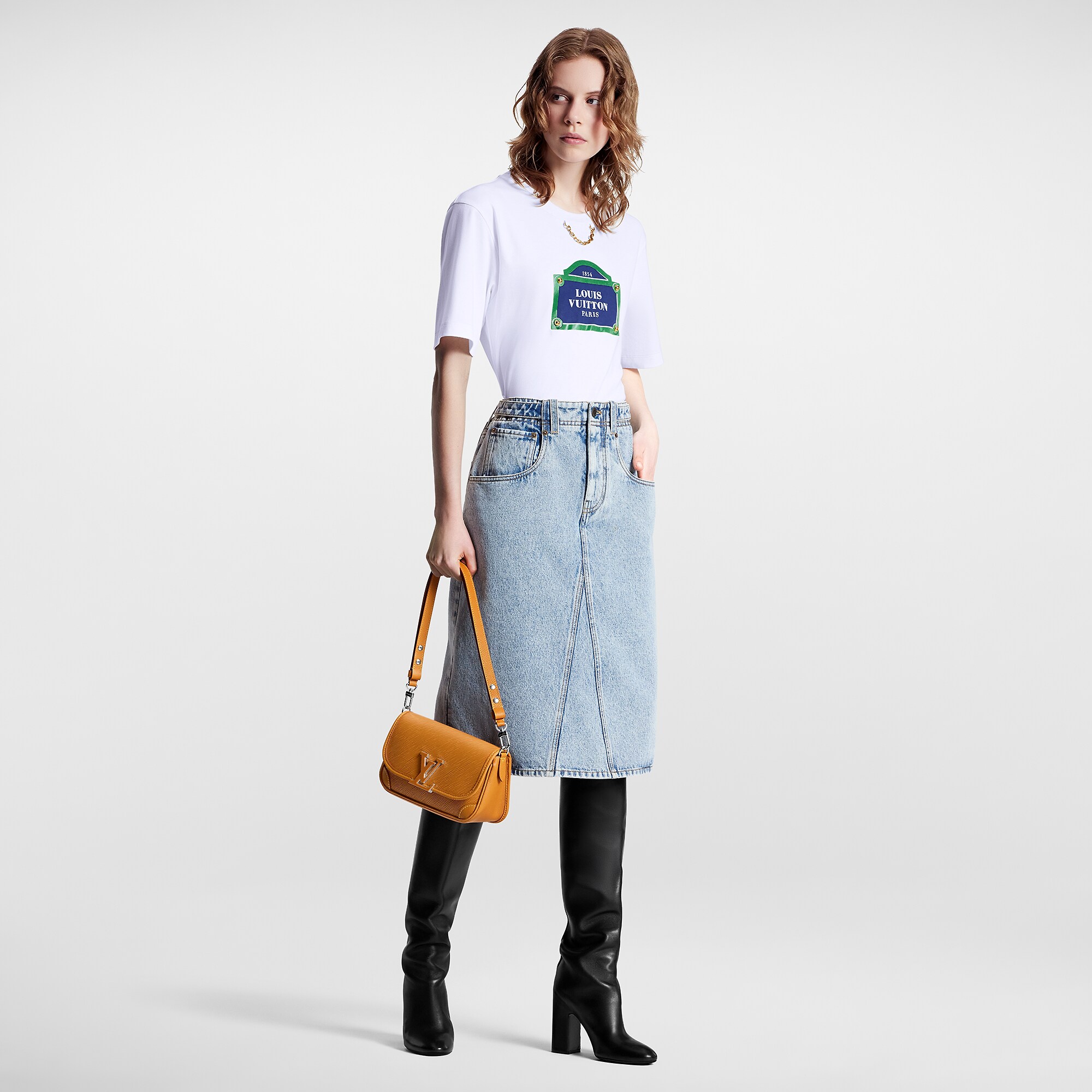 Louis Vuitton Bleached Denim Midi Skirt – Women – Ready-to-Wear 1AC3UA