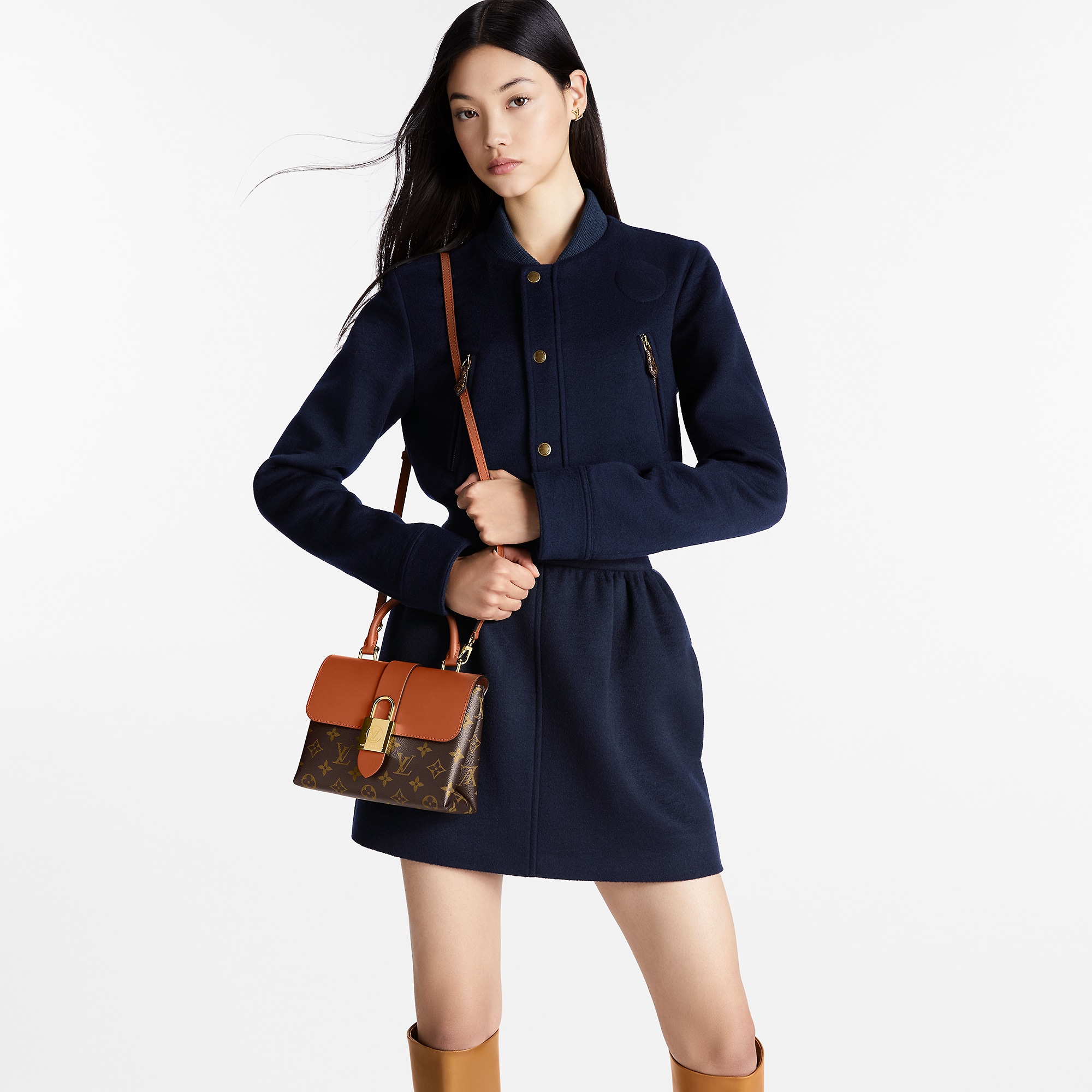 Louis Vuitton Locky BB – Small Structured Designer Handbag with Lock M44654 Caramel